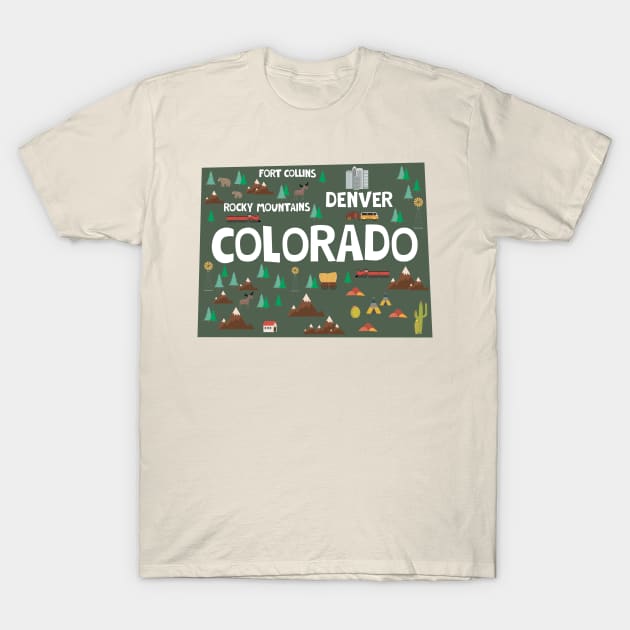 Colorado illustrated map T-Shirt by JunkyDotCom
